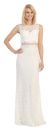 Sheer Lace Bejeweled Long Formal Evening Prom Dress in Off White